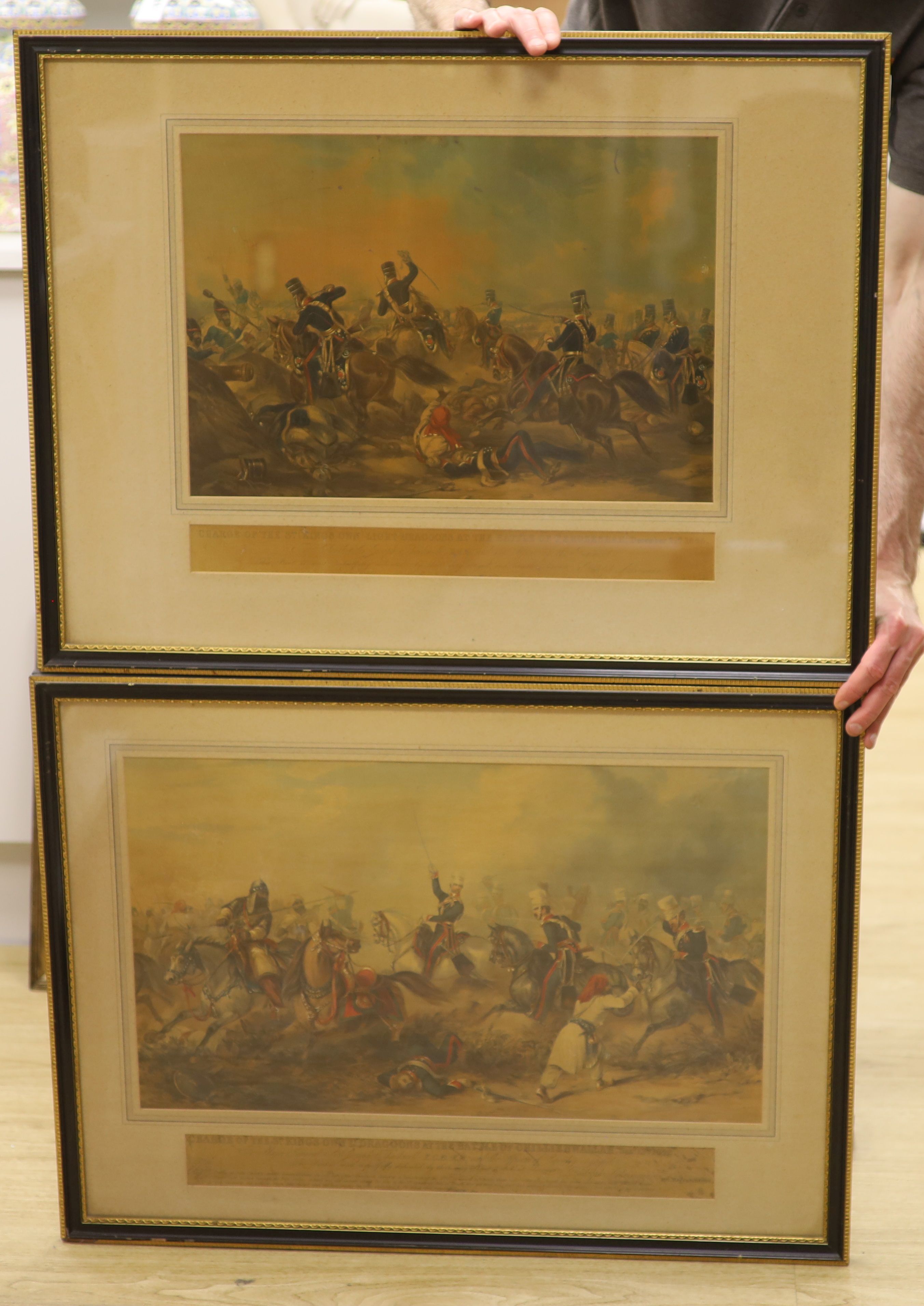 Victorian School, pair of chromolithographs, 'Charge of the 3rd King's Own Light Dragoons at the Battle of Chillienwallah, 1849', and '